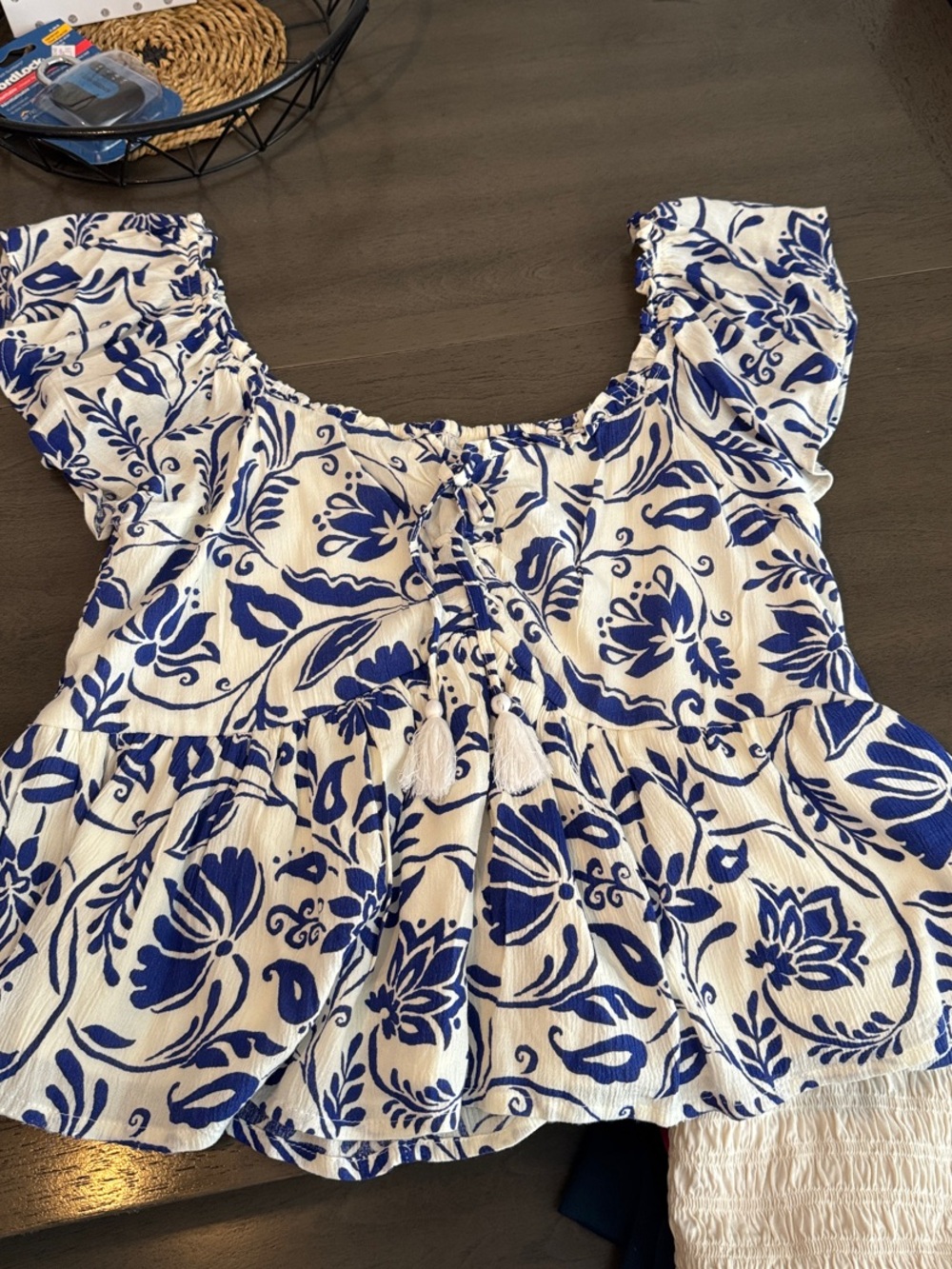 Japna White Top with Blue Floral Print